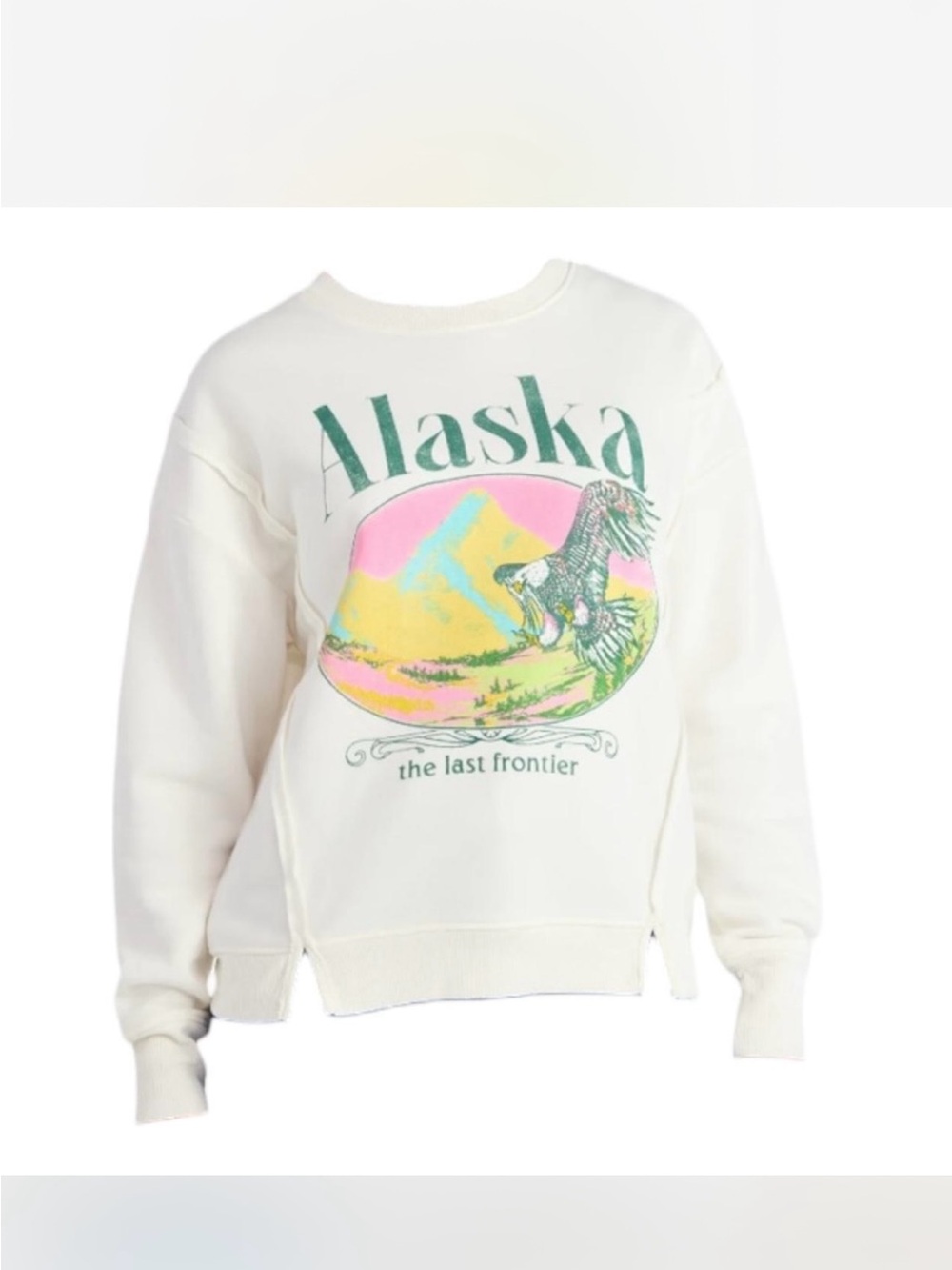 Time and Tru Cream Crewneck Sweatshirt with Pastel Alaska Graphic